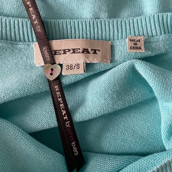 Repeat Mint Blue/Green Scoop Neck Long Sleeve Sweater with Patch Front Pockets S - Picture 4 of 8